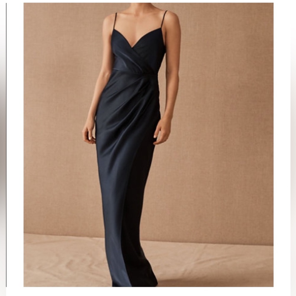 BHLDN Satin Maxi Dress - Navy - Size 16